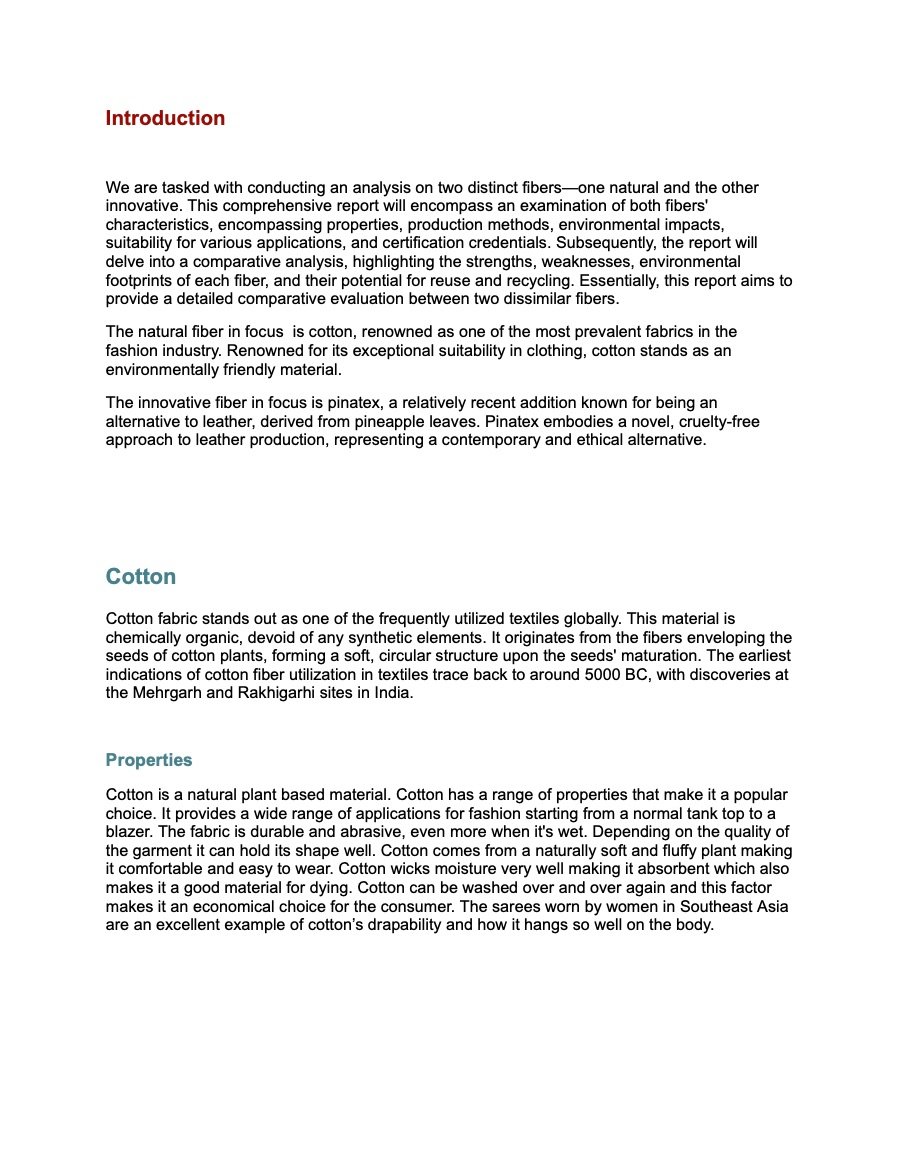 Sustainable fibre report first page