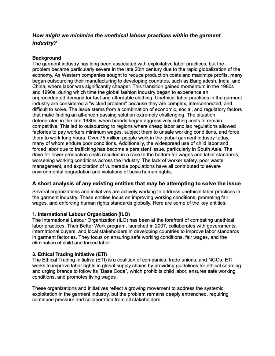Unethical labour practices report first page